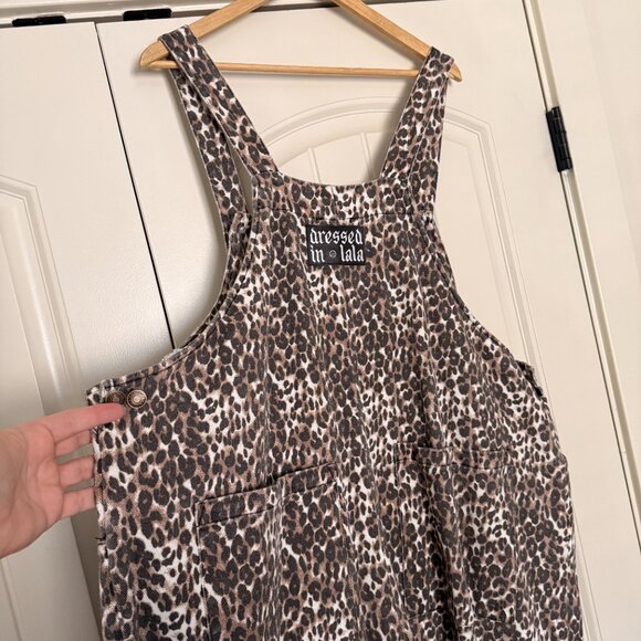 NWT Dressed in Lala Big Feelings Vintage Leopard Oversized Denim Overalls, XL - Picture 10 of 12